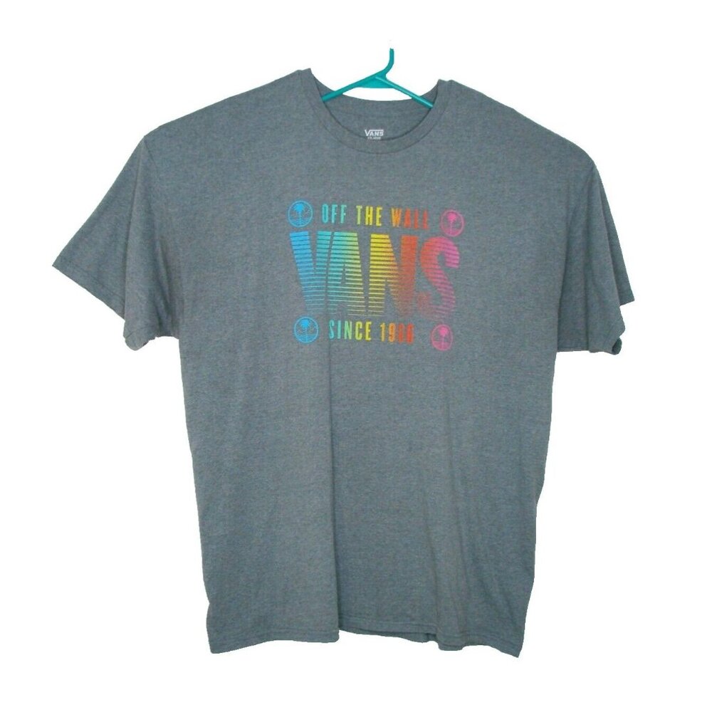 Vans Off the Wall Mens Gray Graphic T-Shirt XXL Tee Skater Boarder Rainbow Vtg